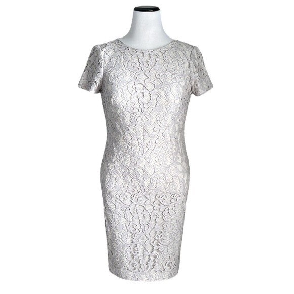 LAUREN RALPH LAUREN Women’s Lace Knee-Length Cocktail Dress Light Grey Size 4 - Picture 3 of 14